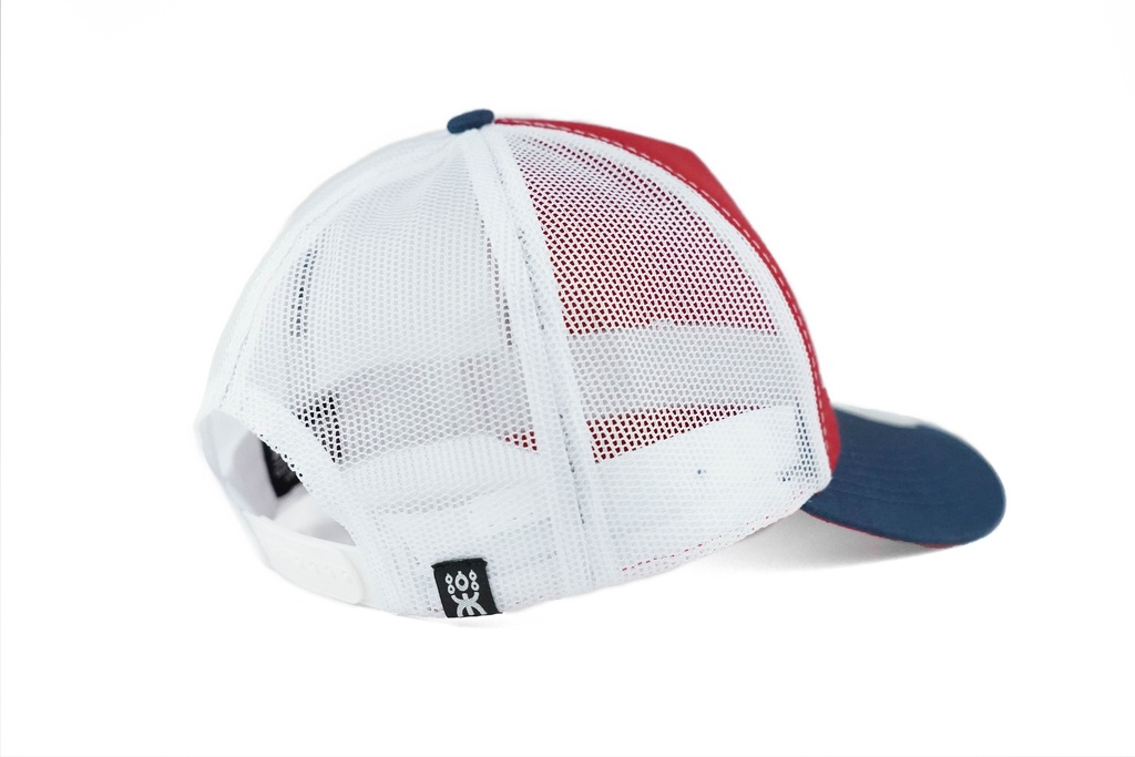RED/BLUE/WHITE TRUCKER WHITE CIRCLE LOGO