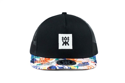 [GRFTRK0053] BLACK FLAT TRUCKER EXOTIC FLORAL BRIM.